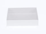 10 Pack of White Card Box - Clear Slide On Lid - 30 x 20 x 8cm - Large Beauty Product Gift Giving Hamper Tray Merch Fashion Cake Sweets Xmas