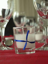 25 Pack of White Votive Candles in Clear Glass Holders - Perfect for Weddings and Event Centerpieces - Rear View
