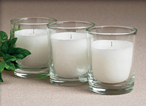 25 Pack of White Votive Candles in Clear Glass Holders - Perfect for Weddings and Event Centerpieces