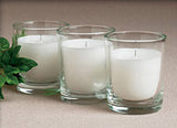 25 Pack of White Votive Candles in Clear Glass Holders - Perfect for Weddings and Event Centerpieces - Low Angle