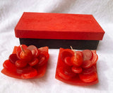 2 Red Lotus Floating Candles in Red Black Gift Box Set Birthday Xmas Valentine Mothers Day Gift Present - Side View