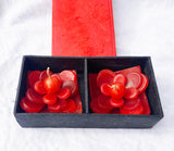 2 Red Lotus Floating Candles in Red Black Gift Box Set Birthday Xmas Valentine Mothers Day Gift Present - Top-Down View