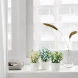 3 Pack of Artificial Herb Potted Plants in White Plastic 5cm Pot Interior Decoration - Side View