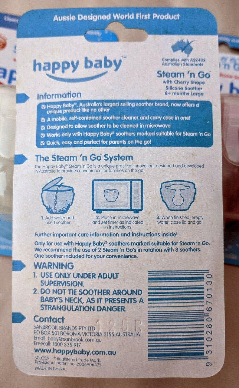 Bulk Pack of 48 - Happy Baby Steam n Go Cherry Silicone Soother Steriliser for Easy Parenting