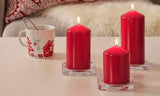4 Pack Red Wax Pillar Advent Candles Xmas Wedding Party Table Room Centrepiece Decor Graduated sized 6 to 15cm High - Rear View