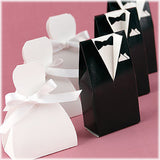 50 Pack of Bride and Groom Wedding Favor Candy Boxes - 25 Gown & 25 Tux Designs