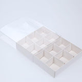 50 Pack of White Card Chocolate Sweet Soap Product Retail Gift Box - 12 bay 4x4x3cm Compartments  - Clear Slide On Lid - 16x12x3cm
