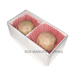 50 Pack of Clear Lid White Chocolate and Sweet Soap Gift Boxes with 2 Compartments - 8x4x3cm - Top-Down View