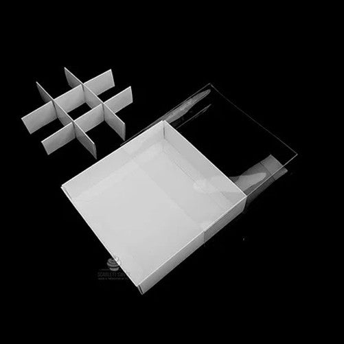 50 Pack of White Card Chocolate Sweet Soap Product Retail Gift Box - 9 bay 4x4x3cm Compartments  - Clear Slide On Lid - 12x12x3cm