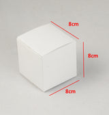 50 Pack of White 8x8x8cm Square Gift Boxes - Versatile Folding Packaging for Weddings, Jewelry, Party Favors, and Treats - Front View