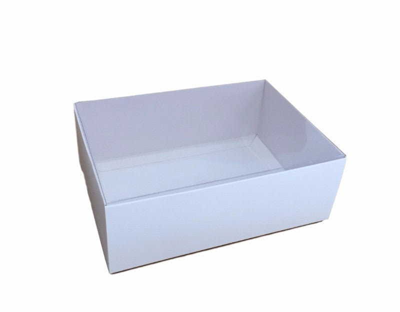 50 Pack of Large White Gift Boxes with Clear Slide-On Lids - Perfect for Beauty Products, Cakes, Sweets, and Holiday Hampers - Dimensions: 30 x 20 x 8cm