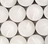 100 Pack Bulk Tea Lights Candles - White Smokeless Tealights Unscented - 9 Hour Burn Time - Side View