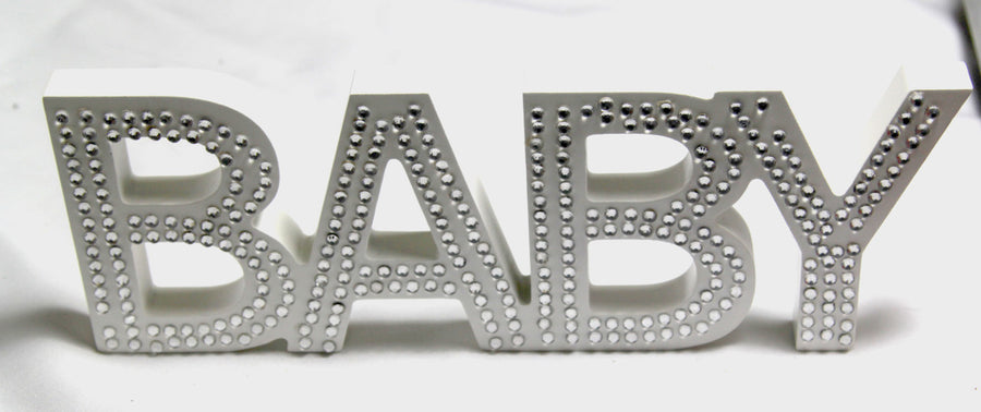 White Baby Nursery 30cm Sign Plaque Plate with Diamantes Newborn Gift Homeware Bedroom Decoration Wall Art