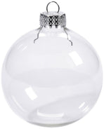 50 Wholesale Pack Glass Bauble 8cm Diameter Round Clear with Silver Cap - table or tree centrepice personal