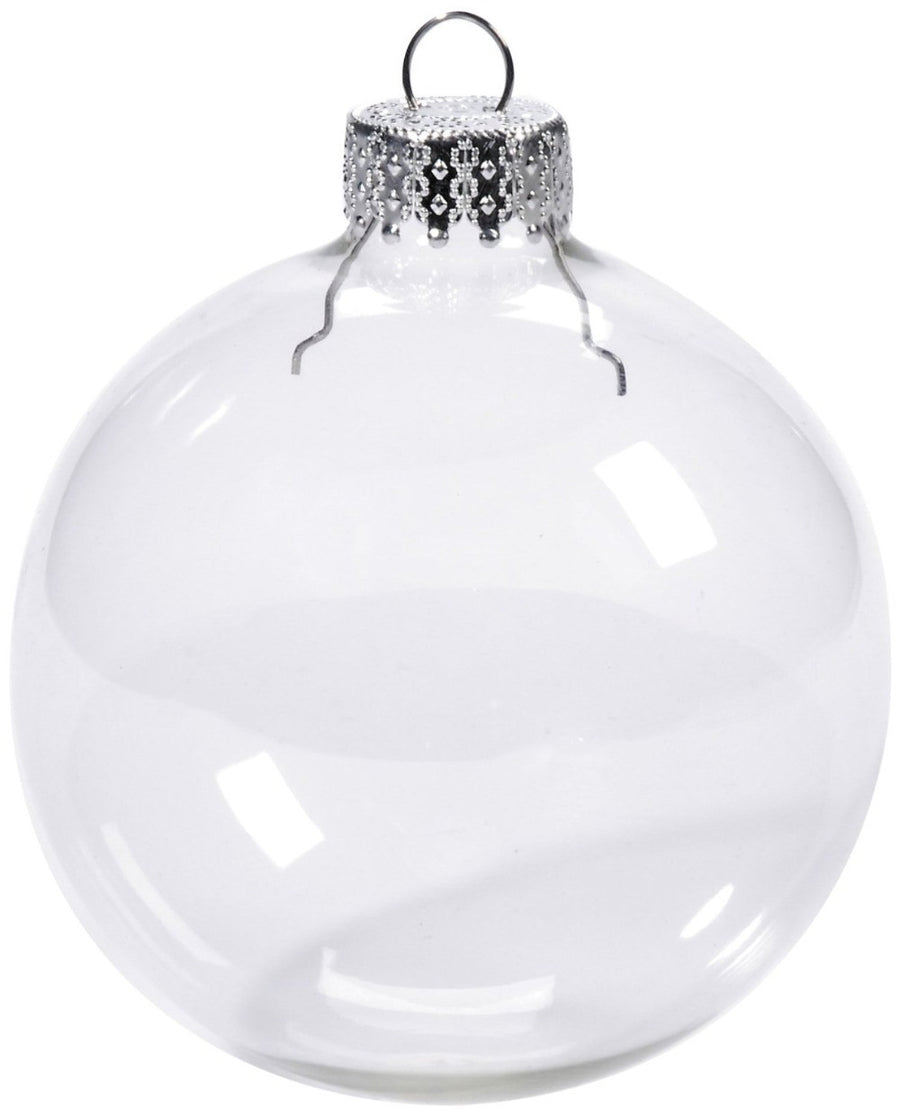 50 Wholesale Pack Glass Bauble 8cm Diameter Round Clear with Silver Cap - table or tree centrepice personal