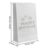 20 Pack White Happy Birthday Luminary Paper Candle Tea Light Lantern Bags Garden Anniversary Birthday Night Decorations Evening Party - Side View