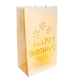 50 Pack White Happy Birthday Luminary Paper Candle Tea Light Lantern Bags Garden Anniversary Birthday Night Decorations Evening Party - Top-Down View