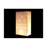 50 Pack White Happy Birthday Luminary Paper Candle Tea Light Lantern Bags Garden Anniversary Birthday Night Decorations Evening Party - 45-Degree Angle