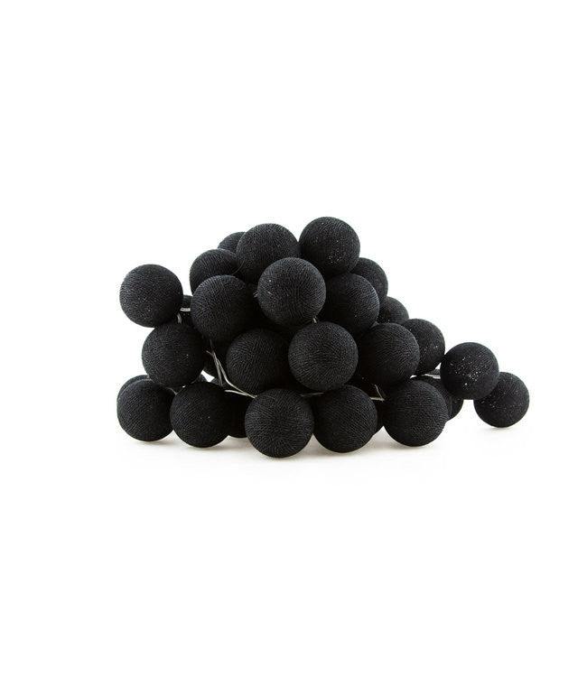 20 Black Cotton Ball LED Fairy Lights - 5cm Battery-Powered String Lights for Home, Wedding, Party, and Outdoor Decoration