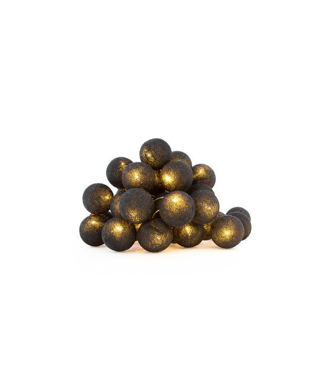 20 Black Cotton Ball LED Fairy Lights - 5cm Battery-Powered String Lights for Home, Wedding, Party, and Outdoor Decoration