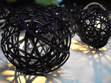 1 Set of Black 5cm Rattan Cane 50 Ball Battery Powered LONG 5m String Lights Christmas Gift Home Wedding Party Bedroom Decoration Table Centrepiece - Front View