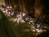 1 Set of Black 5cm Rattan Cane 50 Ball Battery Powered LONG 5m String Lights Christmas Gift Home Wedding Party Bedroom Decoration Table Centrepiece - Top-Down View