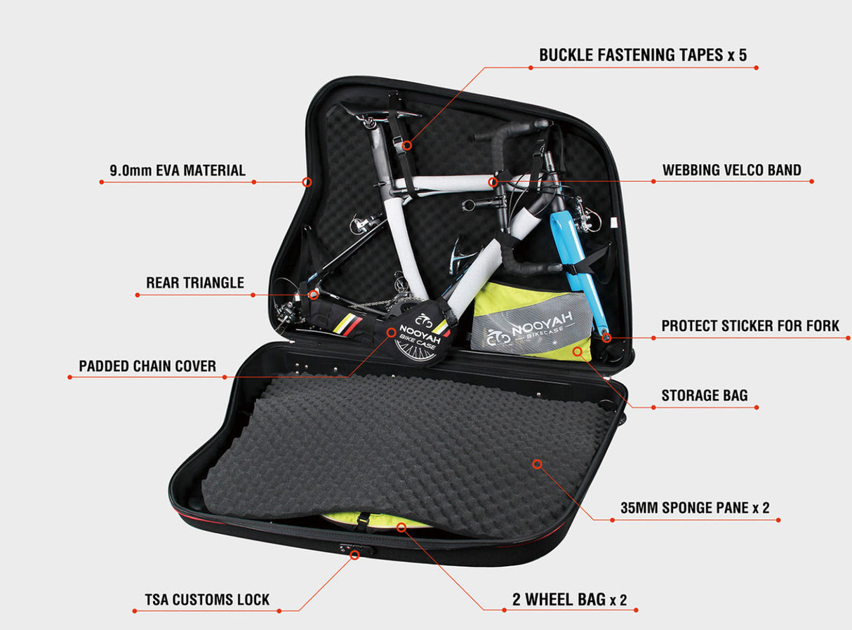 NOOYAH Lightweight EVA Bike Travel Case for Mountain, Road, and Gravel Bikes - BK002 Black Edition