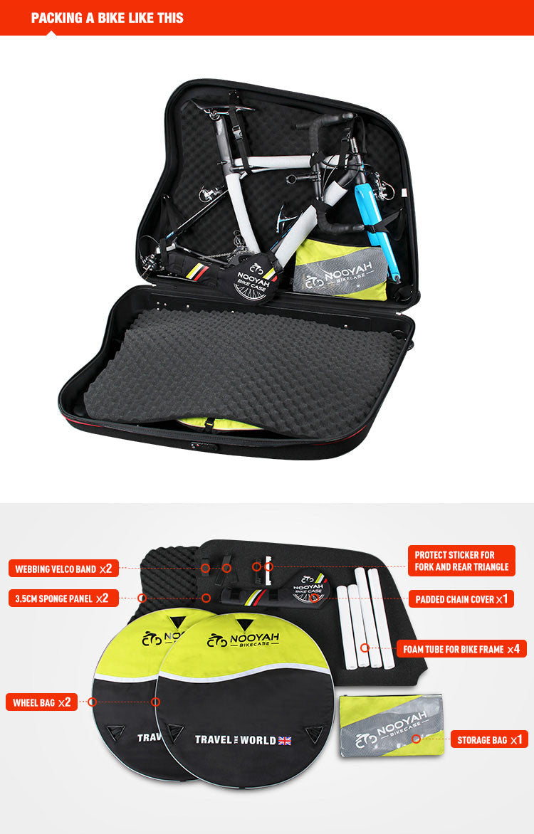 NOOYAH Lightweight EVA Bike Travel Case for Mountain, Road, and Gravel Bikes - BK002 Black Edition