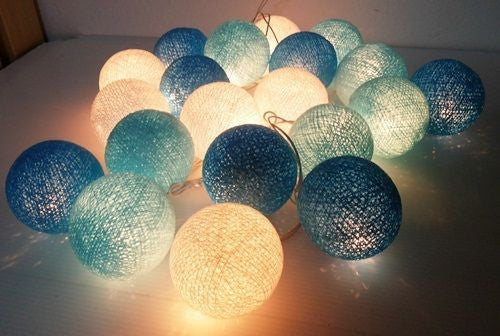 20 Blue LED Cotton Ball Fairy Lights - 5cm Decorative String Lights for Indoor and Outdoor Events, Battery Powered, Perfect for Weddings, Parties, and Home Decor