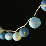 20 Blue LED Cotton Ball Fairy Lights - 5cm Decorative String Lights for Indoor and Outdoor Events, Battery Powered, Perfect for Weddings, Parties, and Home Decor - Side View