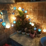 1 Set of Blue n White 5cm Rattan Cane 20 Ball Battery Powered 3m String Lights Christmas Gift Home Wedding Party Bedroom Decoration Table Centrepiece - Side View
