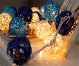 1 Set of Blue n White 5cm Rattan Cane 20 Ball Battery Powered 3m String Lights Christmas Gift Home Wedding Party Bedroom Decoration Table Centrepiece - Top-Down View