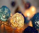1 Set of Blue n White 5cm Rattan Cane 50 Ball Battery Powered LONG 5m String Lights Christmas Gift Home Wedding Party Bedroom Decoration Table Centrepiece - 45-Degree Angle