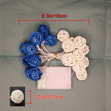 1 Set of Blue n White 5cm Rattan Cane 50 Ball Battery Powered LONG 5m String Lights Christmas Gift Home Wedding Party Bedroom Decoration Table Centrepiece - Close-Up Angle