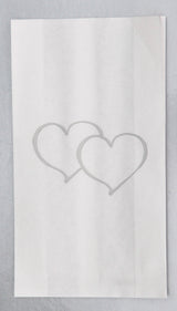 100 Pack Wedding Cake Bags Greaseproof Wax Paper Slice Take Home Favour Large Silver Heart - Top-Down View
