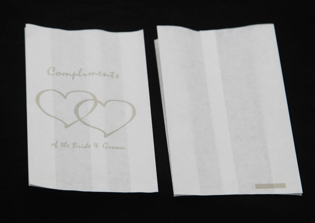 200 Pack Wedding Cake Bags Greaseproof Wax Paper Slice Take Home Favour Silver Heart n Message