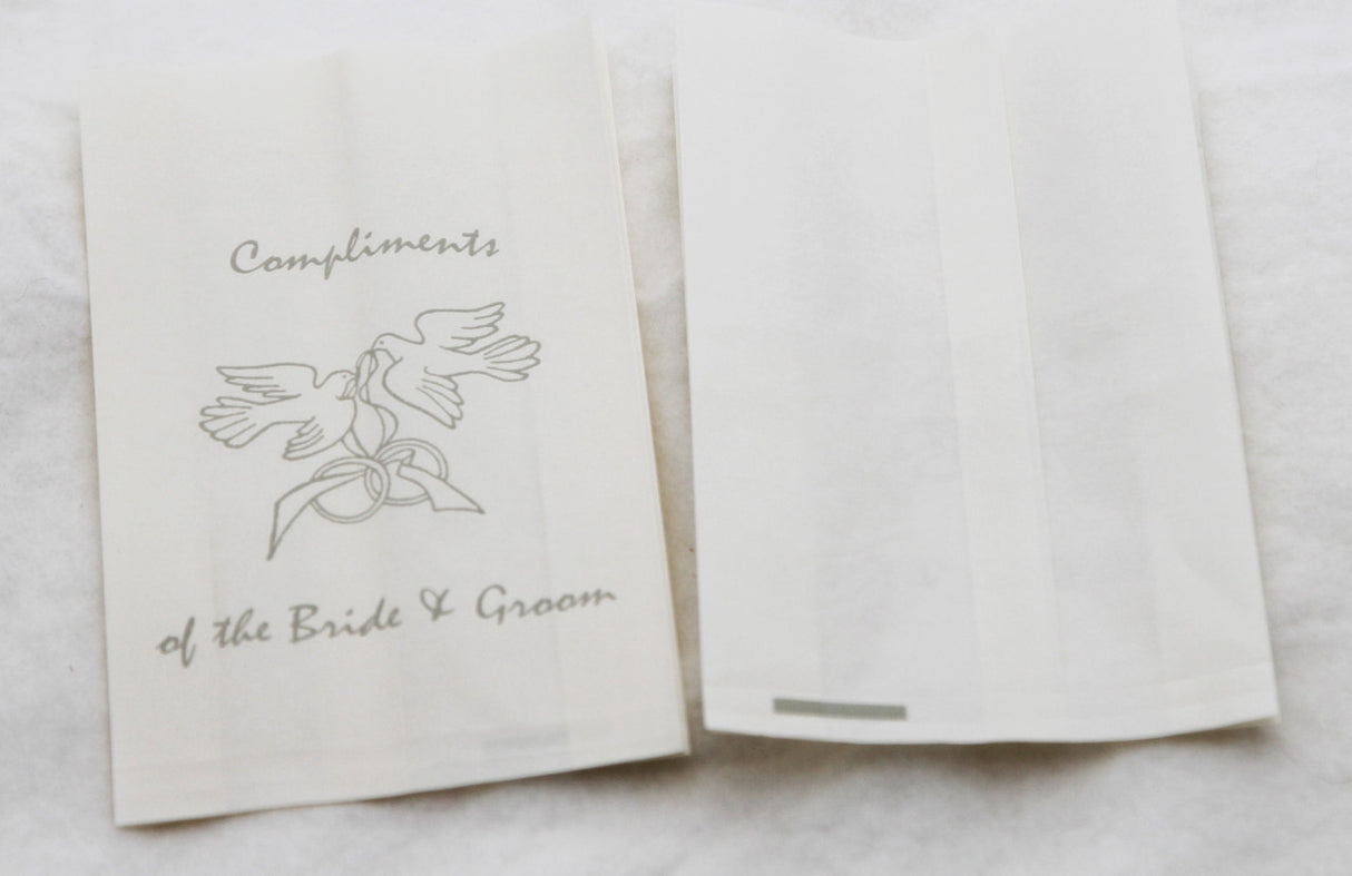 50 Pack Wedding Cake Bags Greaseproof Wax Paper Slice Take Home Favour Silver Doves