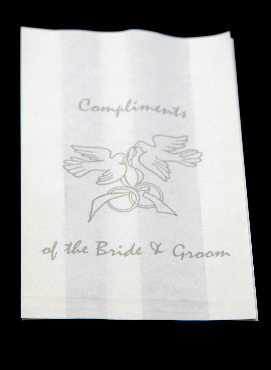 50 Pack Wedding Cake Bags Greaseproof Wax Paper Slice Take Home Favour Silver Doves
