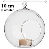 4 x Hanging Clear Glass Ball Tealight Candle Holder - 10cm Diameter / High - Wedding Globe Decoration Terrarium Succulent Plant Mini Garden Holder
