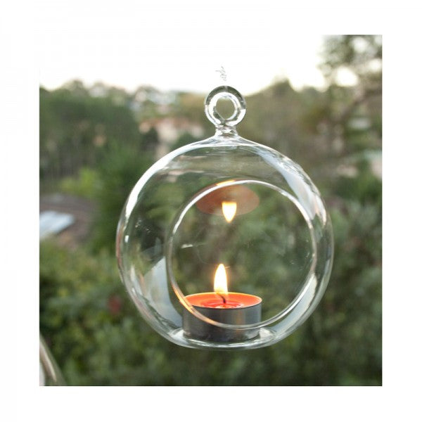 4 x Hanging Clear Glass Ball Tealight Candle Holder - 10cm Diameter / High - Wedding Globe Decoration Terrarium Succulent Plant Mini Garden Holder