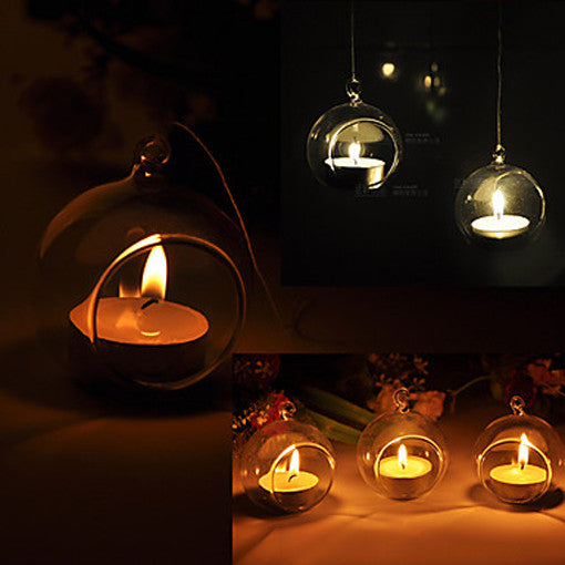 4 x Hanging Clear Glass Ball Tealight Candle Holder - 10cm Diameter / High - Wedding Globe Decoration Terrarium Succulent Plant Mini Garden Holder