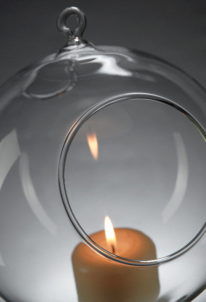 4 x Hanging Clear Glass Ball Tealight Candle Holder - 10cm Diameter / High - Wedding Globe Decoration Terrarium Succulent Plant Mini Garden Holder