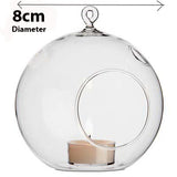 4 x Hanging Clear Glass Ball Tealight Candle Holder  - 8cm Diameter / High - Wedding Globe Decoration Terrarium Succulent Plant Mini Garden Holder Decor Craft Gift - Front View