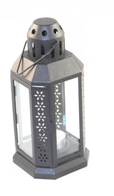 Dark Grey Metal Miners Lantern Summer Wedding Home Party Room Balconey Deck Decoration 21cm Tealight Candle - Front View
