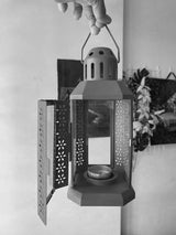 Dark Grey Metal Miners Lantern Summer Wedding Home Party Room Balconey Deck Decoration 21cm Tealight Candle - 45-Degree Angle