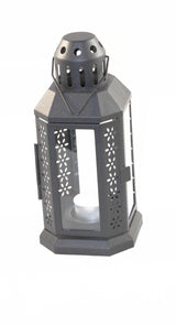 Dark Grey Metal Miners Lantern Summer Wedding Home Party Room Balconey Deck Decoration 21cm Tealight Candle - Rear View