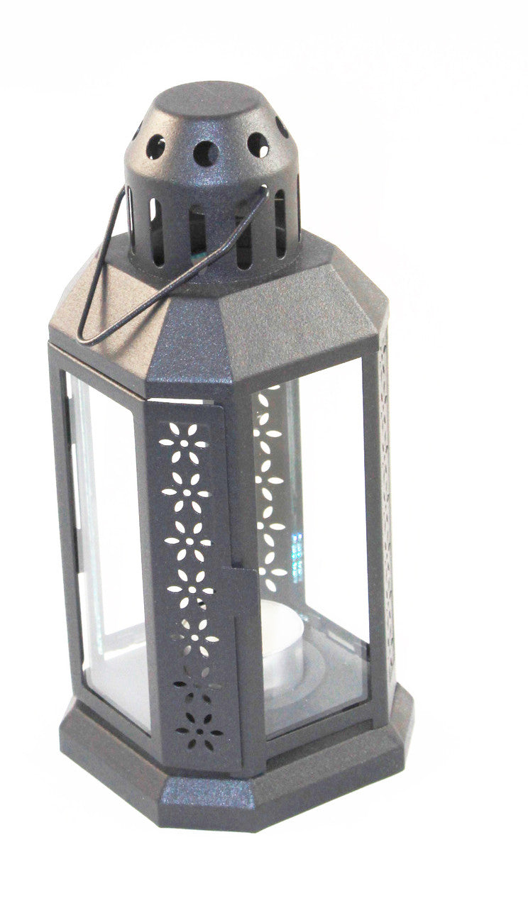 Set of 5 Dark Grey Metal Hanging Lanterns - 21cm Tealight Holders for Weddings and Home Ambiance