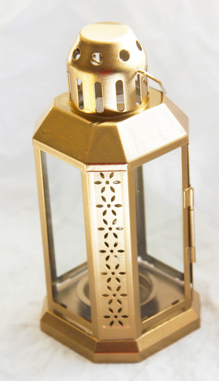 Set of 5 Gold Metal Lanterns for Weddings and Parties - 21cm Tealight Candle Holders for Home and Outdoor Decor