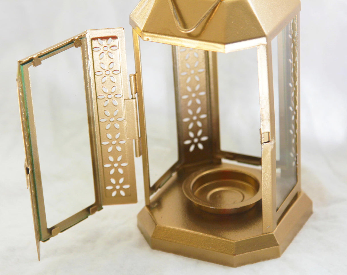 Set of 5 Gold Metal Lanterns for Weddings and Parties - 21cm Tealight Candle Holders for Home and Outdoor Decor