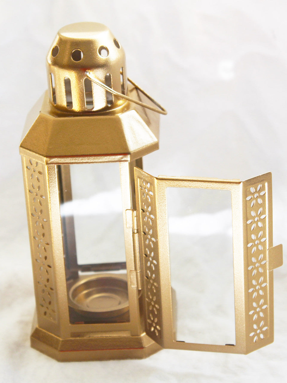 Set of 5 Gold Metal Lanterns for Weddings and Parties - 21cm Tealight Candle Holders for Home and Outdoor Decor